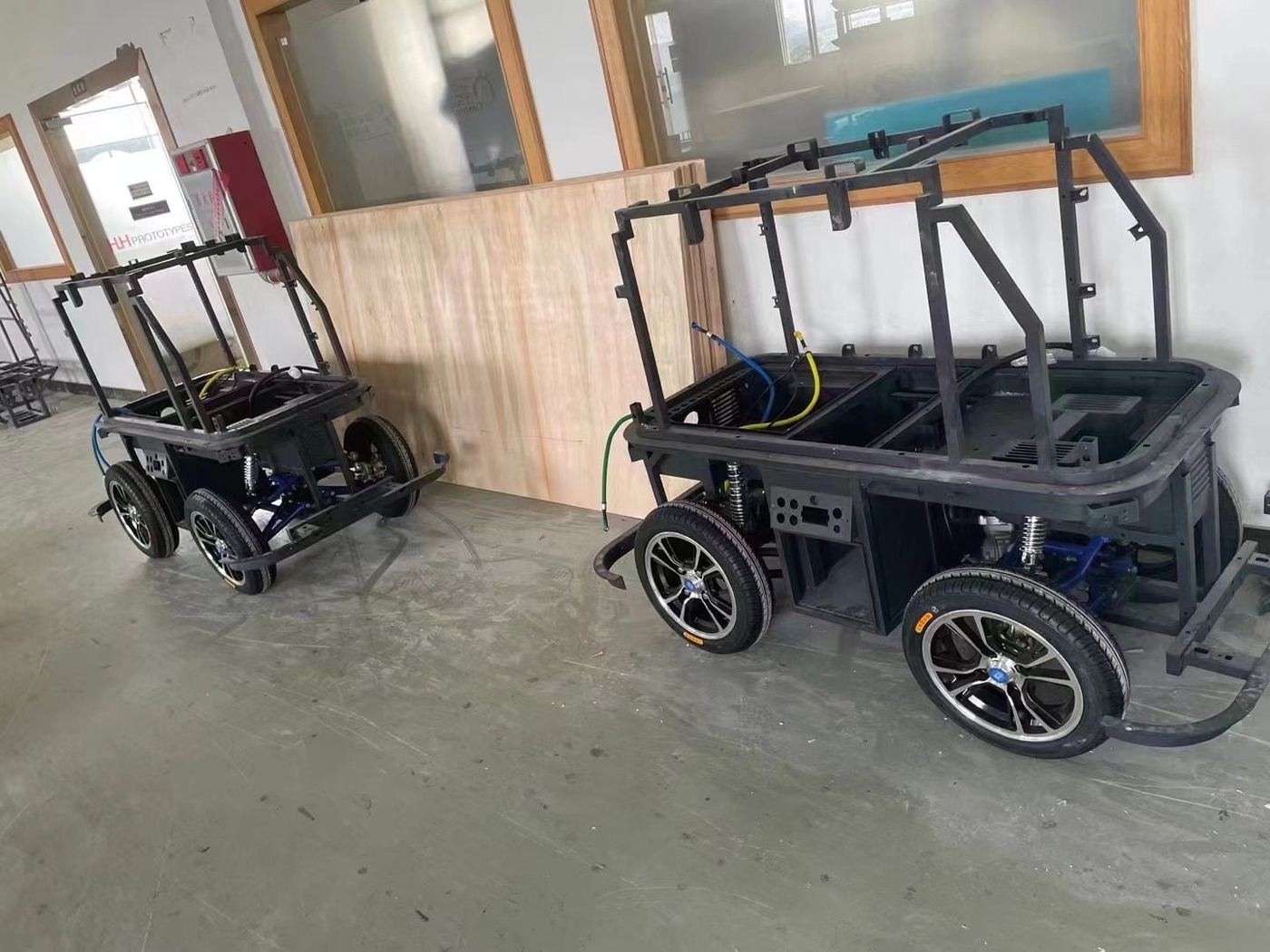 Welded frames on wheels in the plant